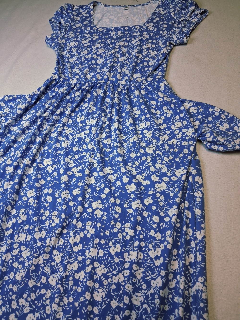Blue Floral Maxi Dress with White Print And Pockets - Picture 3 of 8